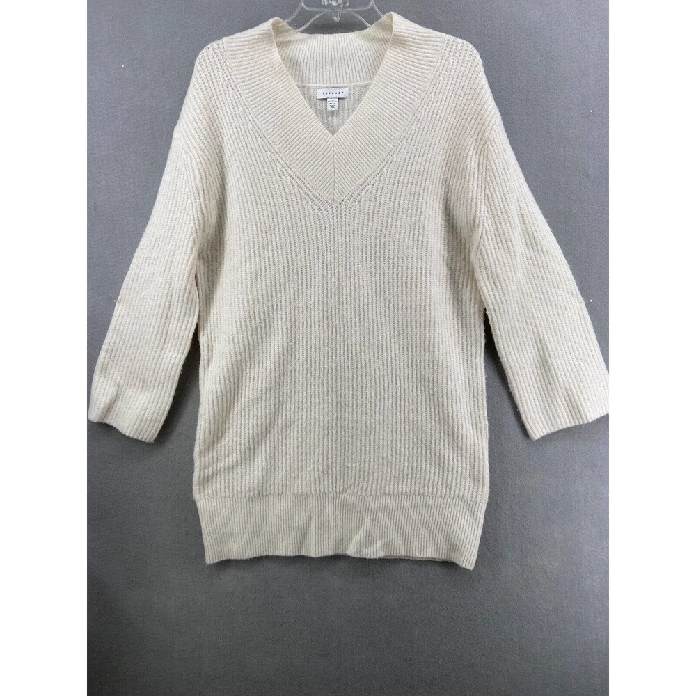 TOPSHOP Sweater Womens Sz 4 6 Ribbed V-Neck Tunic in Oatmeal Thick Warmâ